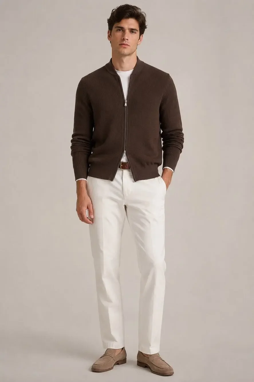 Brunello Cucinelli Men’s Full Zip Cardigan Sweater Cotton Brown 50 Medium